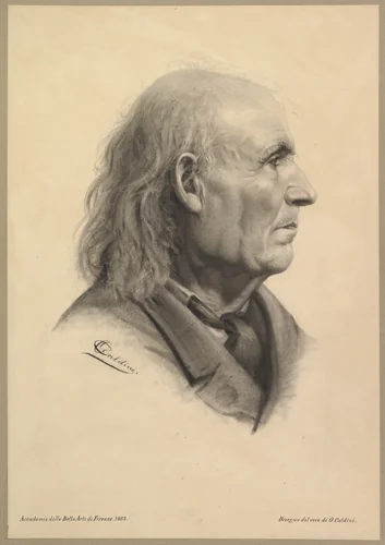 Portrait Head of a Man by Oresto Caldini, drawing, 1800-1900