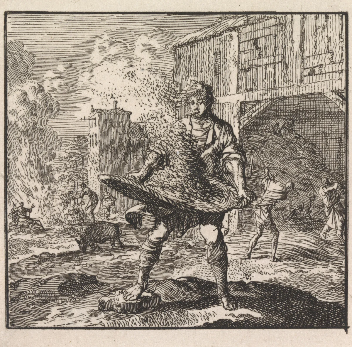 Man scheidt het kaf van het koren by Jan Luyken, print, 1710