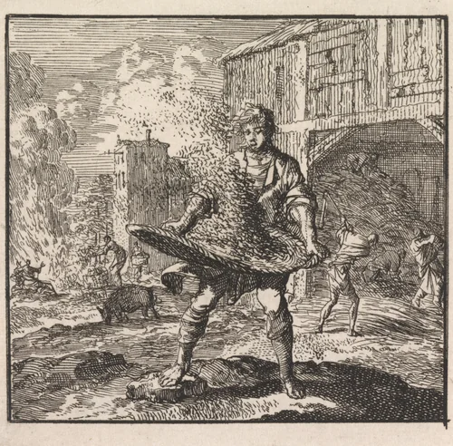 Man scheidt het kaf van het koren by Jan Luyken, print, 1710