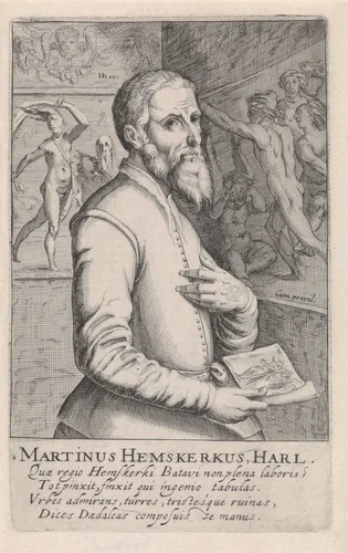 Portret van Maarten van Heemskerck by Simon Frisius, print, 1610