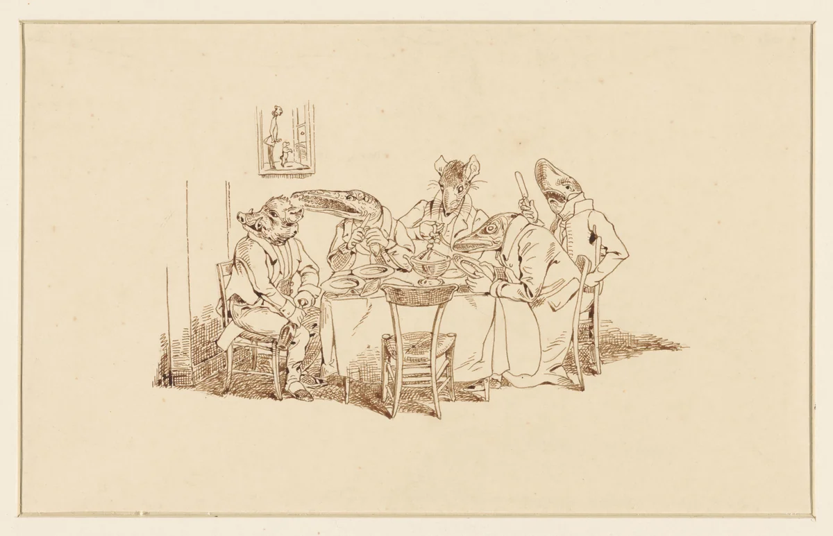 Dierenmaaltijd by Wilhelm Koller, drawing, 1839-1884