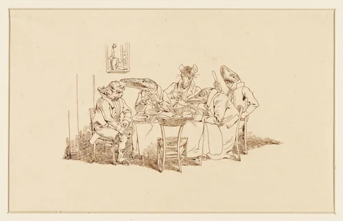 Dierenmaaltijd by Wilhelm Koller, drawing, 1839-1884