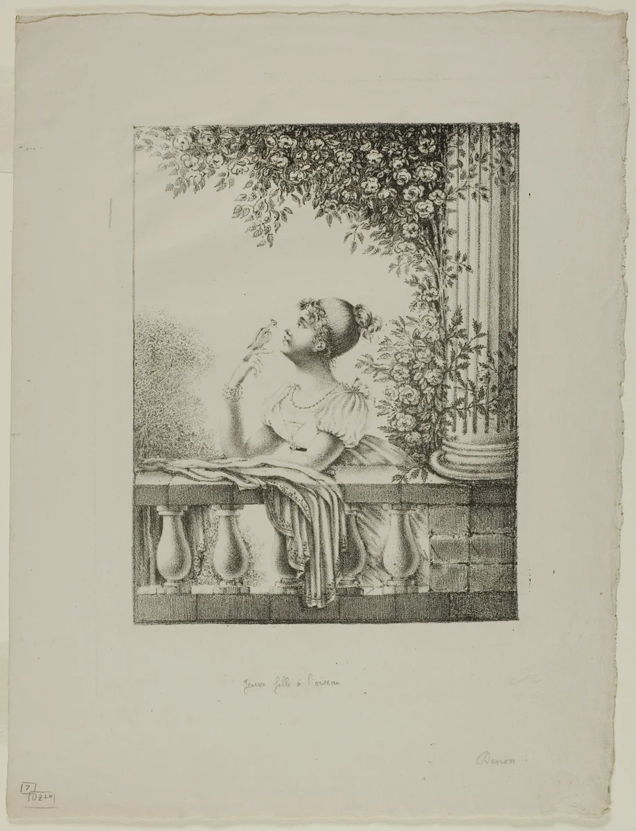 Young Girl with Bird by Dominique Vivant Denon, print, 1815-1825