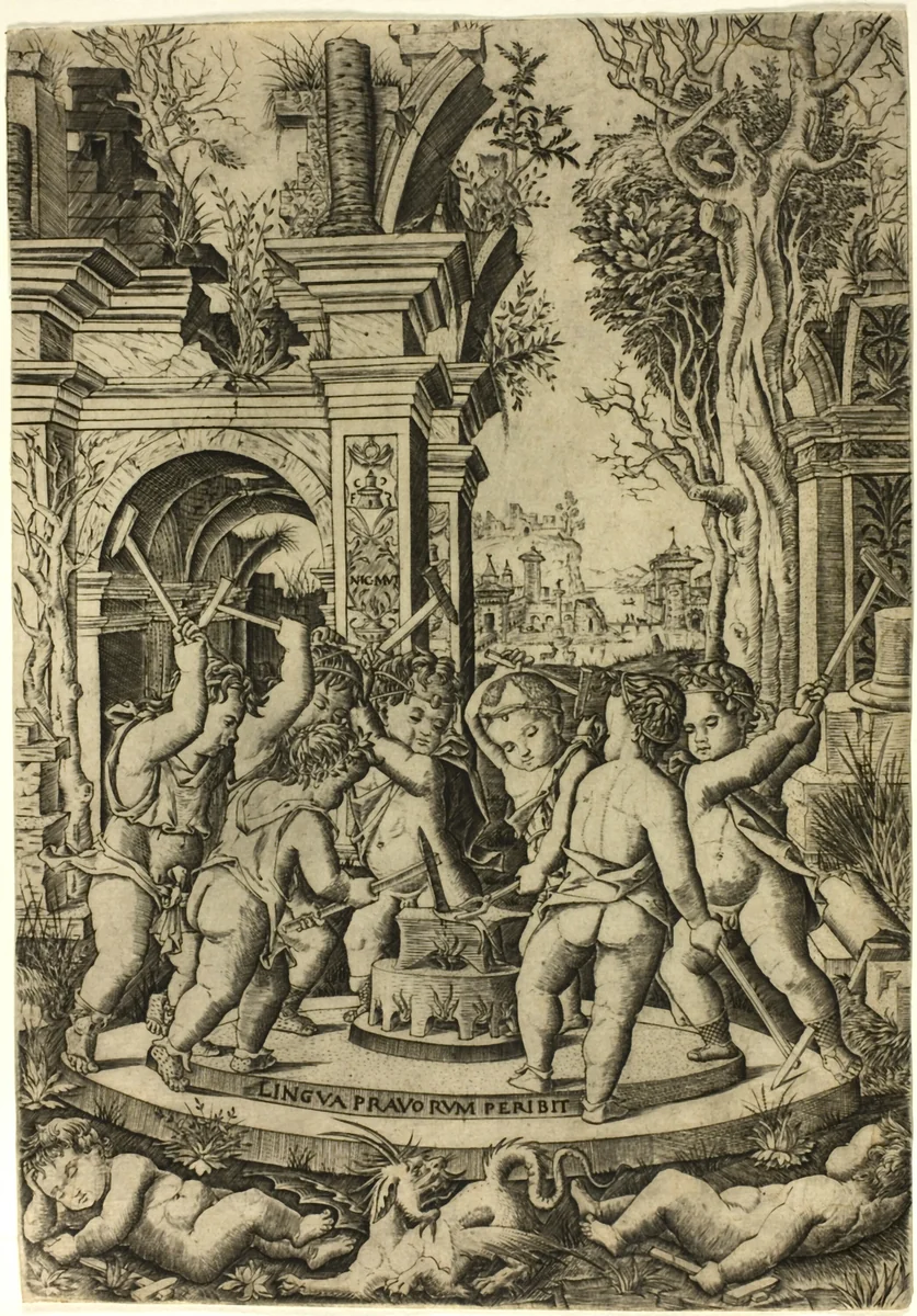 Fate of the Evil Tongue by Nicoletto da Modena, print, 1502-1512