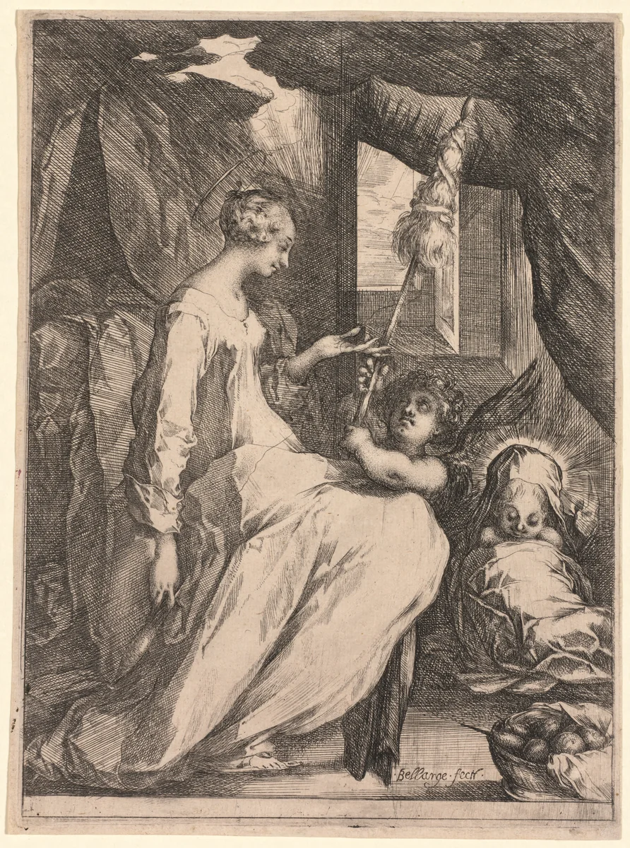 The Virgin and Child with Distaff and an Angel by Jacques Bellange, print, 1606-1618