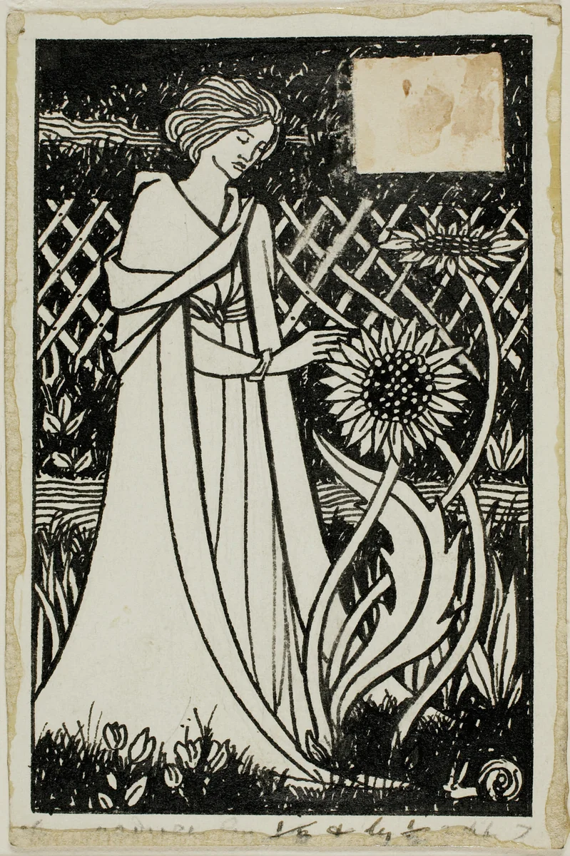 Decorative Study: Woman with Sunflowers by Aubrey Vincent Beardsley, drawing, 1892-1898