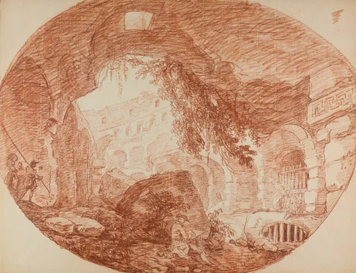 An Artist Seated in the Ruins of the Colosseum by Hubert Robert, drawing, 1754-1764