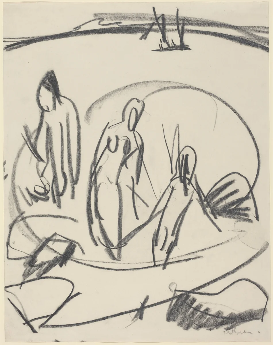 Three Bathers in the Sea by Ernst Ludwig Kirchner, drawing, 1914