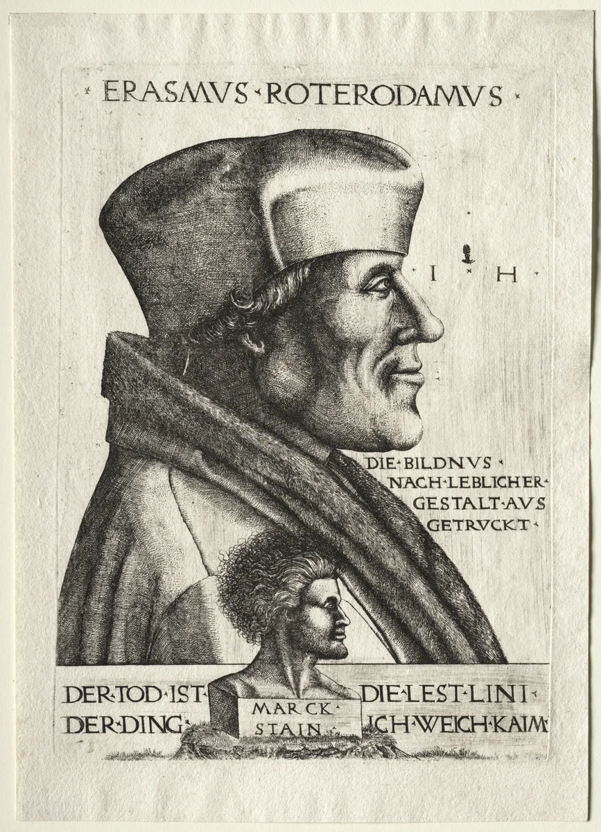 Erasmus of Rotterdam by Hieronymus Hopfer, print, 1528-1563