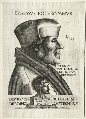 Erasmus of Rotterdam by Hieronymus Hopfer, print, 1528-1563
