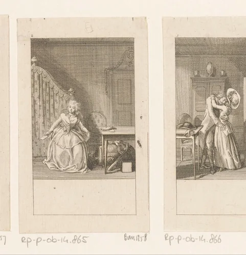 Caroline hoort het gitaarspel by Daniel Nikolaus Chodowiecki, print, 1786