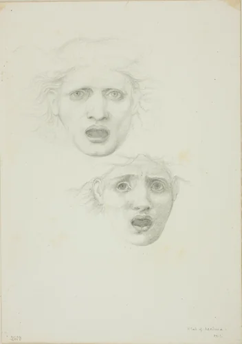 Head of Medusa, two studies for Rondanini Medusa by Edward Burne-Jones, drawing, 1868-1883