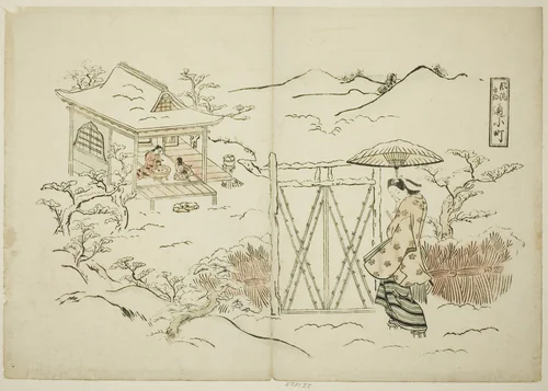 A Modern Version of Shosho visiting Komachi (Furyu Shosho kayoi Komachi) by Okumura Masanobu (奥村政信), print, 1710-1720