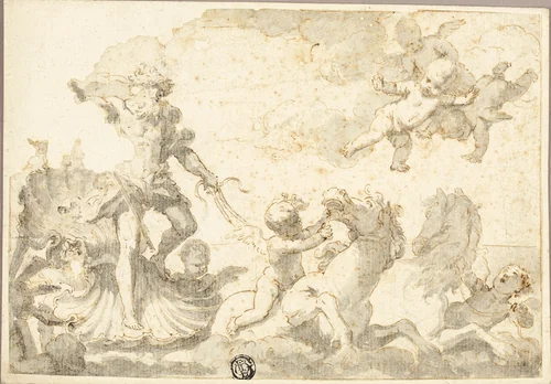 Neptune Riding His Chariot in the Sea by Unknown Artist, drawing, 1700-1799
