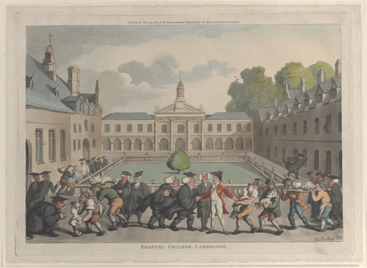 Emanuel College, Cambridge by Thomas Rowlandson, print, 1811