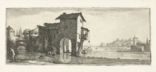 Watermolen by Jacques Callot, print, 1618-1624