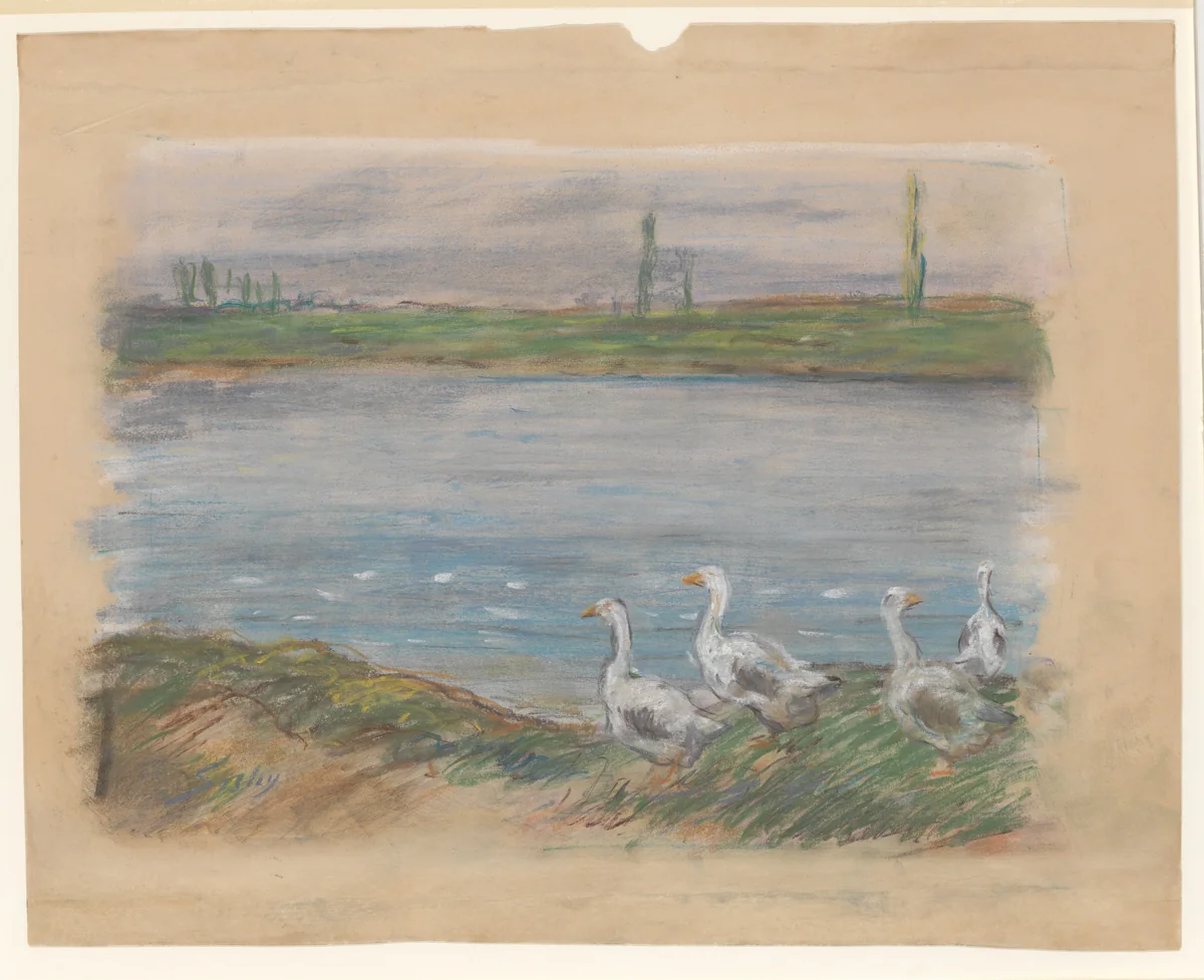 Four Geese by the River by Alfred Sisley, drawing, 1885-1897