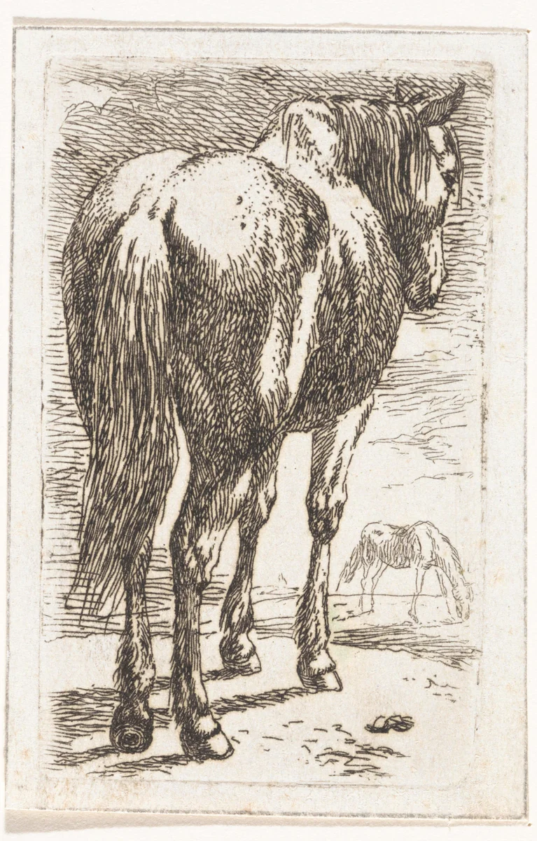 Staand paard, van achteren gezien by Abraham Hendrik Winter, print, 1815-1860