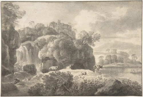 Ideal Landscape with a Shepherd and Cows by Johann Christian Klengel, drawing, 1770-1824