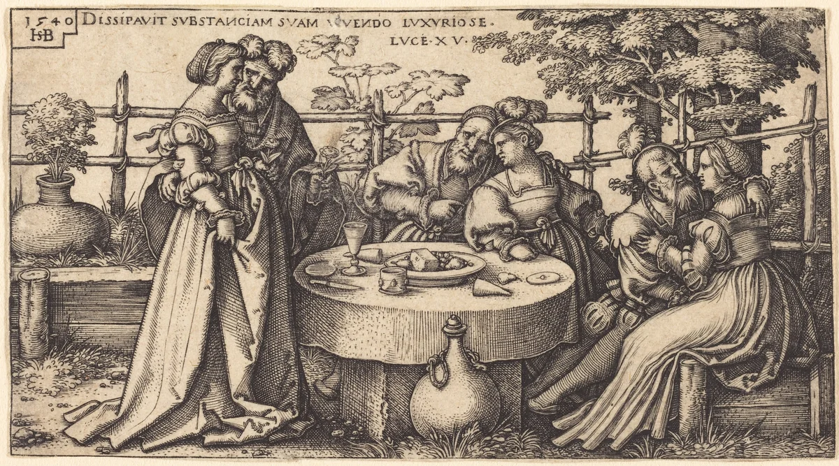 The Prodigal Son Wasting His Fortune by Sebald Beham, print, 1540
