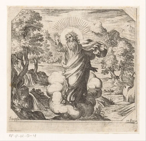 God schept planten en bomen by Unknown, print, 1565-1630