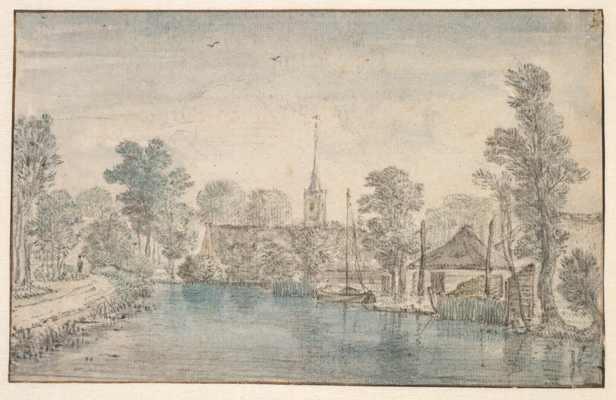 Village on a River by Jan Jansz. den Uyl, drawing, 1620-1625
