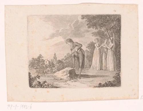 Mr. de Vollange speelt op zijn gitaar, terwijl rechts drie dames luisteren by Daniel Nikolaus Chodowiecki, print, 1798