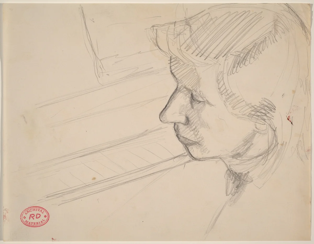 Untitled [woman's head and a keyboard] by Richard Diebenkorn, drawing, 1955-1967