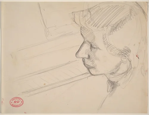 Untitled [woman's head and a keyboard] by Richard Diebenkorn, drawing, 1955-1967