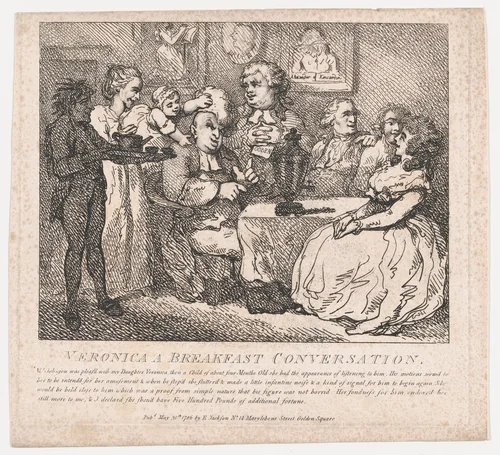 Veronica, a Breakfast Conversation (Picturesque Beauties of Boswell, Part the First) by Thomas Rowlandson, print, 1786