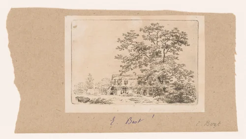 Boerenwoning onder een boom by Emile Bert, print, 1840-1857
