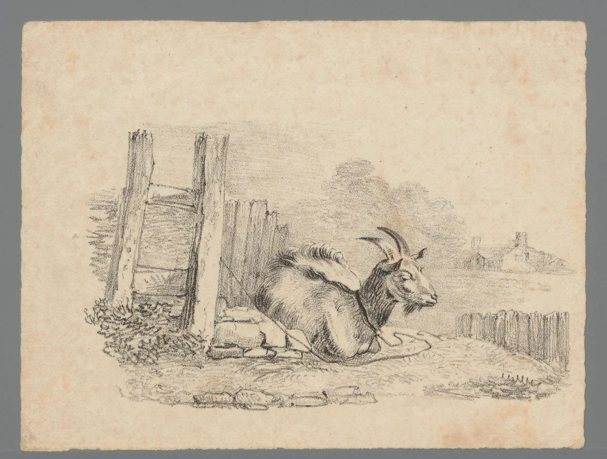 Geit bij een hekwerk by Richard Sasse, print, 1800-1849
