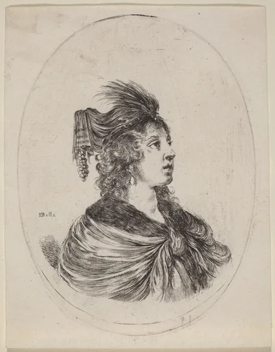Woman in a Feathered Turban, Turned to the Right by Stefano della Bella, print, 1649-1650