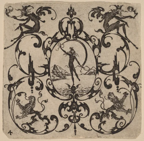 Ornament with Grotesque by Master CR, print, 1616