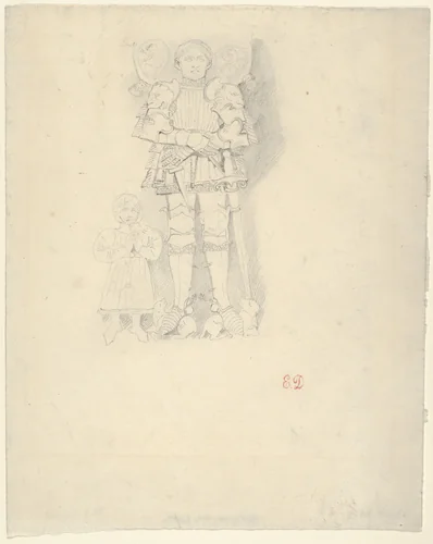 Tomb Effigies: A Man in a Suit of Armor beside a Child by Eugène Delacroix, drawing, 1820-1835
