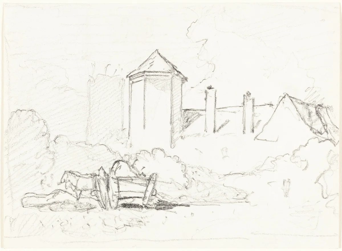 Sketch of Buildings with Cart and Horses in Foreground by John Sell Cotman, drawing, 1782-1842