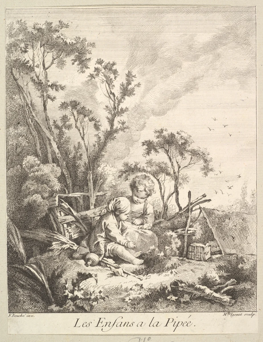 Children Catching Birds by Marie Madeleine Igonet, print, 1744-1760