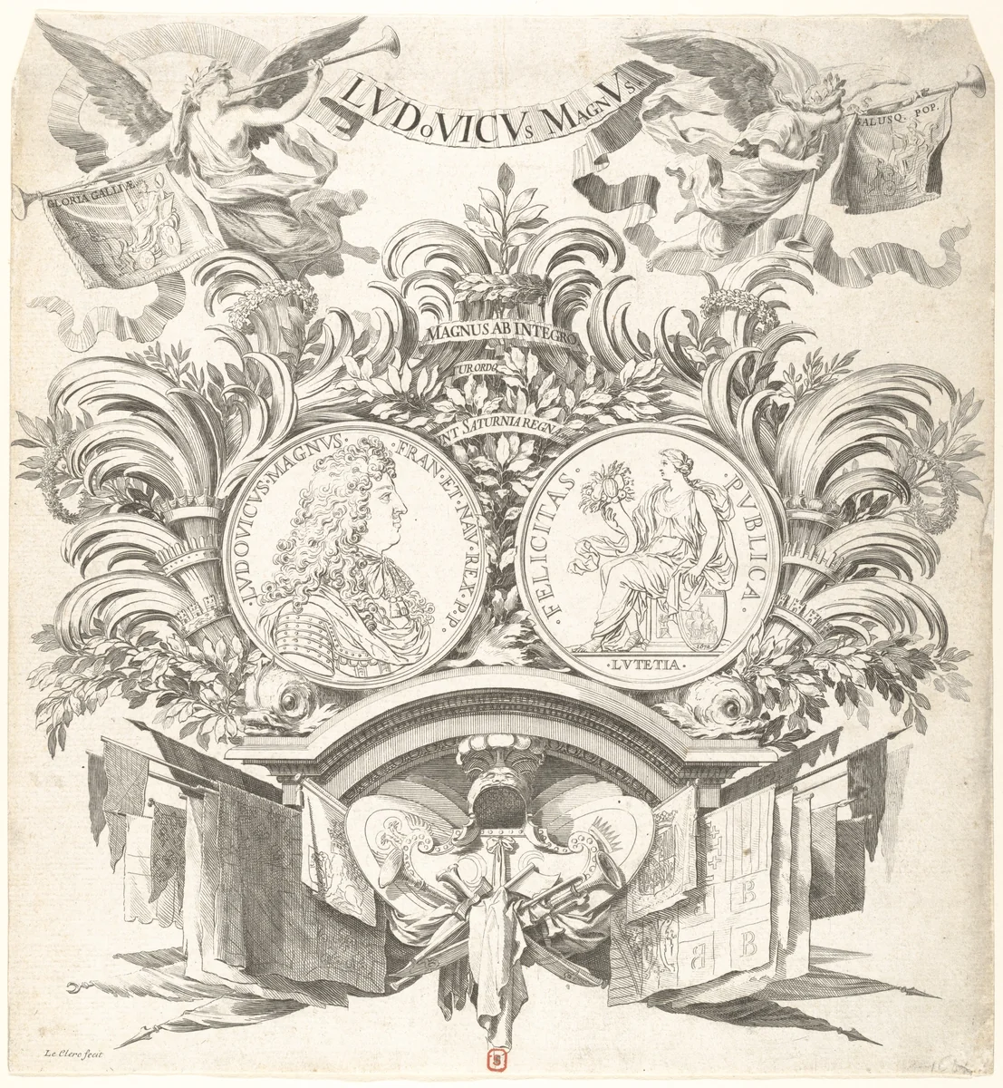 Allegorical Medal in Honor of Louis XIV by Sébastien Leclerc, print, 1650-1714