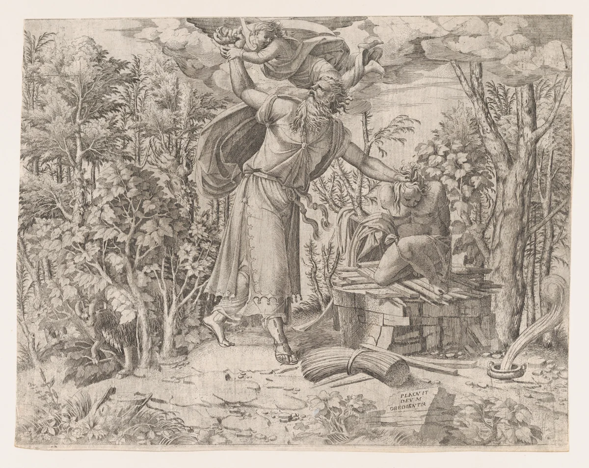 Abraham Sacrificing Isaac by Jean Mignon, print, 1535-1555
