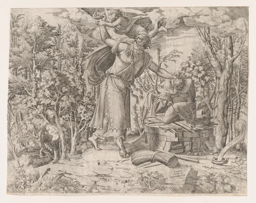 Abraham Sacrificing Isaac by Jean Mignon, print, 1535-1555