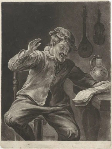 Het Gehoor: zingende man by Jacob Gole, print, 1670-1724