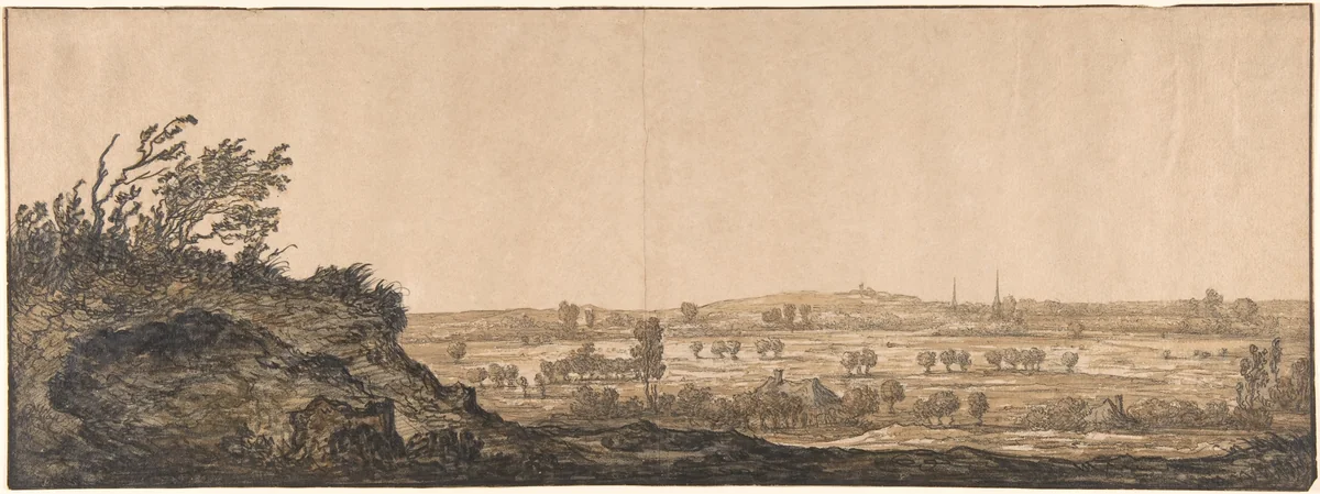View of Calcar on the Lower Rhine near Cleves by Aelbert Cuyp, drawing, 1635-1647