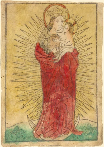 Madonna and Child in a Glory Standing on a Crescent Moon by German 15th Century, print, 1450-1460
