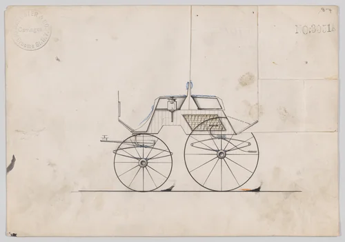 Design for 4 seat Phaeton, no top, no. 3051a by Brewster & Co., drawing, 1874