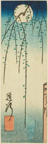 The Michiyuki Scene from the play Ohan and Choemon (Michiyuki, Ohan Choemon), section of a sheet from the series "Reflections of Dramas in Cutouts (Harimaze joruri kagami)" by Utagawa Hiroshige (歌川広重), print, 1854