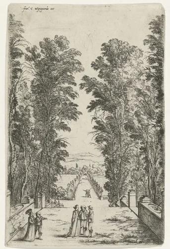 Terras in een park by Jan Fouceel, print, 1665-1679