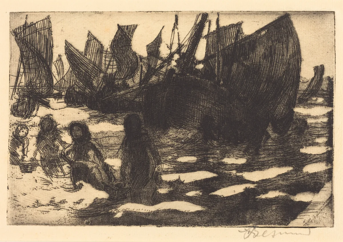 Small Fishing Boats of Berck (Petites Pêcheuses de Berck) by Albert Besnard, print, 1897