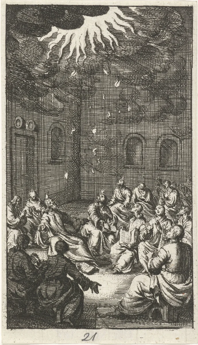 Heilige Geest daalt neer op Maria en apostelen by anonymous, print, 1681-1762