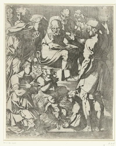 De aanbidding der herders by Geoffroy Dumonstier, print, 1537-1573