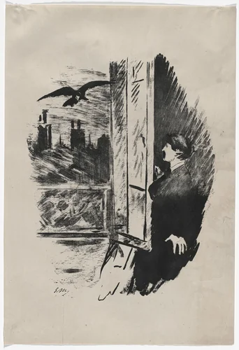 A la fenêtre (At the Window) (plate 2) from Le Corbeau (The Raven) by Édouard Manet, illustrated book, 1875